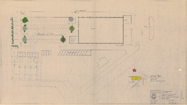 3554 Tekening van de situatie en plattegrond van de verbouwing van een garage tot supermarkt (Albert Heijn) aan het ...
