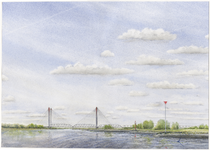 1888 Zicht op de spoorbrug en de verkeersbrug over de Waal tussen Waardenburg en Zaltbommel, vanaf Waardenburgse zijde, ...