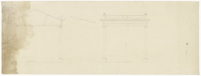 374 Een bouwtetekening van een open bergplaats met een doorsnede en een vooraanzicht, , , [1890]