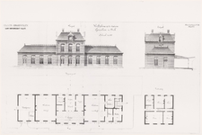 671 Een bouwtekening van Staats-Spoorwegen lijn Dordrecht- Elst, van het hoofdgebouw van het spoorwegstations van Tiel ...