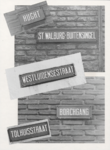M 4341 Straatnaamborden van de Hucht. St. Walburg Buitensingel, Westluidensestraat, Borchgang en Tolhuisstraat