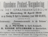 M 9980 Advertentie Openbare Protestvergadering Spaarbankgebouw 1929