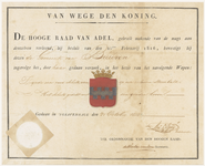 1857 Diploma verleend door de Hoge Raad van Adel van het wapen van de gemeente Buren