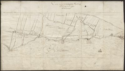 3855 Kaart van de Zandwijkse schaardijk en de erachter liggende landerijen, [17de eeuw]
