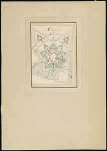 200 Plattegrond; citadel van Antwerpen met letteraanduiding der gebouwen. Er onder gevouwen een geschreven lijst met ...