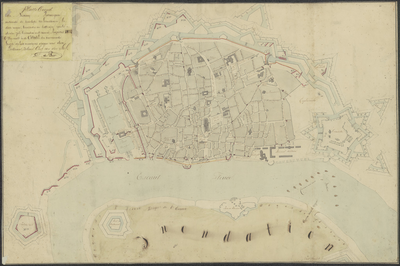 221 Kaart van de stad en de citadel van Antwerpen met aanduiding der versterkingen in de stad en aan de overkant van de ...