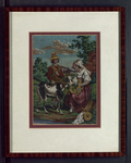 7981 Dit is een voorstelling van een man en vrouw met een geit geborduurd op canvas met glazen kralen, [einde 19e eeuw]