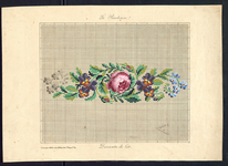8036 De voorstelling op dit borduurpatroon bestaat uit een breed boeket bloemen: een rozerode roos, paarse viooltjes en ...