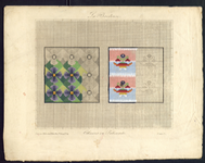8049 De voorstelling op dit borduurpatroon bestaat uit twee vierkanten: 1: met paarse en groene vlakjes. 2. met rose en ...