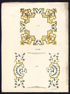 8198 Dit borduurpatroon heeft twee motieven met kleine gekleurde bloemetjes, 15 augustus 1841