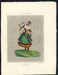 8201 De voorstelling op dit borduurpatroon bestaat uit een meisje in danshouding in een groenrode jurk, 15 september 1841