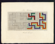 8210 De voorstelling op dit borduurpatroon bestaat uit een rechthoek met geometrische motieven in paars, oranje, groen ...