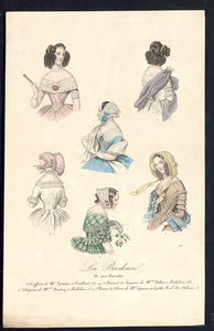 8211 Dit is een ingekleurde gravure met zes mode voorbeelden, 15 octobre 1841