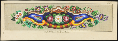 7993 De voorstelling op dit borduurpatroon bestaat uit een breed boeket bloemen: roze rozen, witte rode en paarse ...