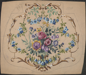 7999 De voorstelling op dit borduurpatroon bestaat uit een motief voor een stoelzitting: een groot boeket bloemen: roze ...