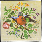 8034 Dit is een kopie van een handingekleurd borduurpatroon: een tak met verschillende gekleurde bloemen waarop een ...