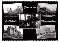 55 Groeten uit 'de Colonie' Waardenburg, met vijf inzetten, waaronder de oude verkeersbrug bij Zaltbommel