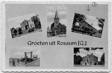 19-10038 Groeten uit Rossum met vijf inzetten: het Slot, hervormde kerk, katholieke noodkerk, sluis Sint Andries en ...