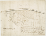 1956 Kaart van een gedeelte van de Schaardijk, beneden de stad Tiel gelegen, met de onlanden en boomgaarden daarbinnen, 1764