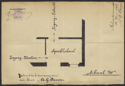 8908 Plattegrondtekening van de localiteit aan de Waterstraat behorend bij de aanvraag van A.G. Caron voor een ...