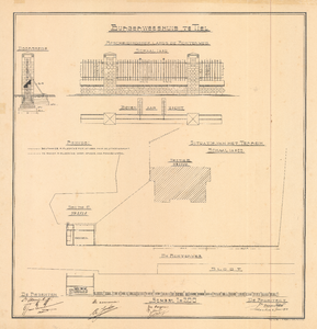 525 Situatieschets, doorsnede en aanzichten hekwerk, 1910