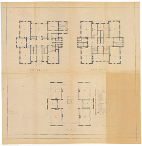 527 Plattegronden van de begane grond, verdieping en zolder van het burgerweeshuis aan de Achterweg met de bestemming ...
