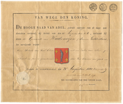 700 Diploma verleend door de Hoge Raad van Adel van het wapen van de gemeente Wadenoijen