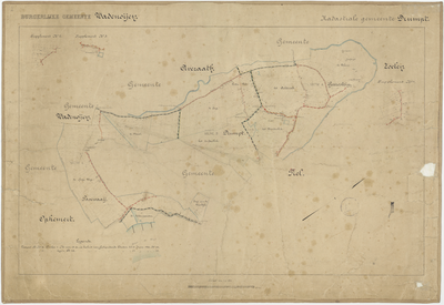 3106 Wegenkaart van het dorp Drumpt, met de namen van wegen, paden, huizen, boerderijen en landerijen, [1889]; met ...
