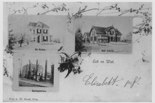 0362-1232 Drie huizen v.d. familie Verbrugh op een Ansichtkaart afgebeeld: - De Kamp in de sneeuw, - Het Schild, - ...