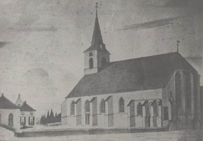 Lie 216 Ned. Herv. Kerk te Ingen (St. Lambertuskerk) naar een pentekening van M.A. Scheurleer. De kerk is op 6 oktober ...