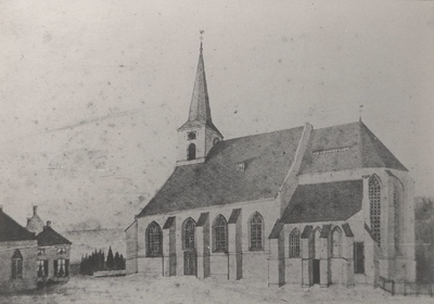 Lie 217 Ned. Herv. Kerk te Ingen (St. Lambertuskerk) naar een pentekening van M.A. Scheurleer. De kerk is op 6 oktober ...