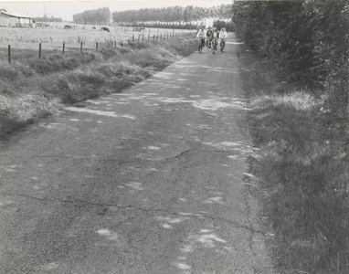 0369-453 Fietsende kinderen in de Leigraafseweg op weg naar de scholen in Zetten