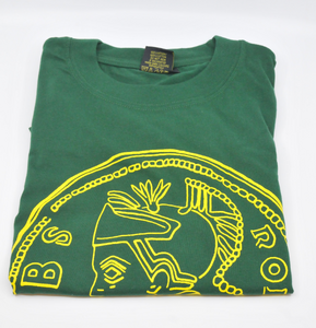 130 Katoenen t-shirt met gele opdruk voorstellende een Romeinse munt met tekst 'ROMA VRBS', op de achterzijde: ...
