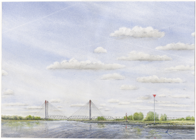 1888 Zicht op de spoorbrug en de verkeersbrug over de Waal tussen Waardenburg en Zaltbommel, vanaf Waardenburgse zijde, ...