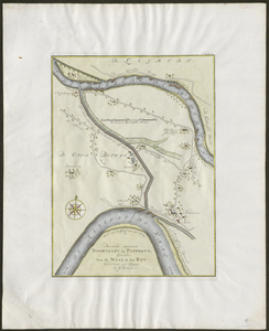 1921 Kaart met in het noorden de Nederrijn en in het zuiden de Waal, met daartussen de doorvaart bij Pannerden in de ...