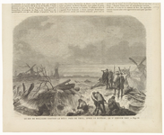 16 Een bezoek van de Koning van Holland aan de doorgebroken dijk bij Tiel in 1861. Zowel op de voorgrond als op de ...