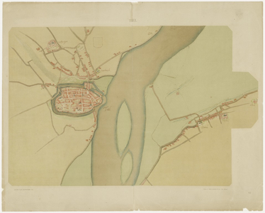 34 Een plattegrond van Tiel, door J. van Deventer uit het derde kwart van de zestiende eeuw. Naast de binnenstad van ...