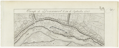 53 Een kaartje met daarop de legerplaats van de Pruisische troepen bij Dodewaard met het Huis Dodewaard waar de hertog ...
