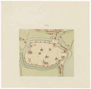 56 Een plattegrond (bijkaart) van Tiel behorend bij de netkaart door J. van Deventer getekend in het derde kwart van de ...
