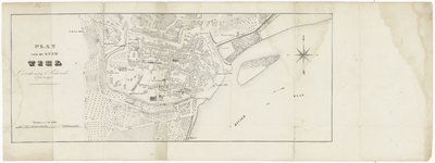 57 Een plattegrond van de binnenstad van Tiel en de nabije omgeving, 1836