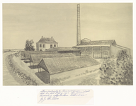70 De steenfabriek in Zennewijnen, met een huis dat in de jaren zeventig van de vorige eeuw is afgebroken. Het huis ...