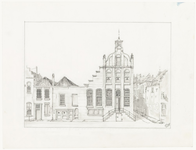 125 Een vooraanzicht van het Tielse stadhuis aan de Vleesstraat in de 19de eeuw, , , [1980]