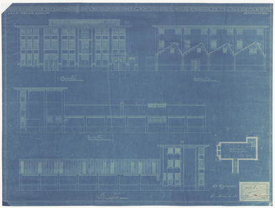 136 Een bouwtekening van het fabrieksgebouw met kantoorlocatie van de metaalwarenfabriek Rio gelegen aan de ...