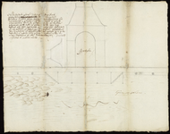 165 Een vooraanzicht van het havenpoortje en de kade met daarvoor het havenwater. Met verklarende tekst, 1621
