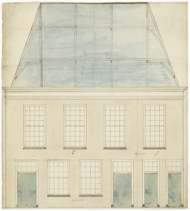 181 Een vooraanzicht van een ontwerp voor het stadhuis aan de Vleesstraat in Tiel, , , [1750]