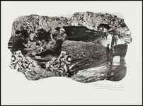 207 Een fotocollage van de oorlogsschade door de Tweede Wereldoorlog en van de wederopbouw daarna. Met mannen die aan ...