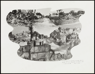 210 Een fotocollage van de oorlogsschade door de Tweede Wereldoorlog en van de wederopbouw daarna. Met verwoeste ...