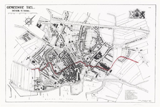 244 Een plattegrond van de stad Tiel. Met een legenda van de belangrijke gebouwen. Uitgave van de drukkerij ...