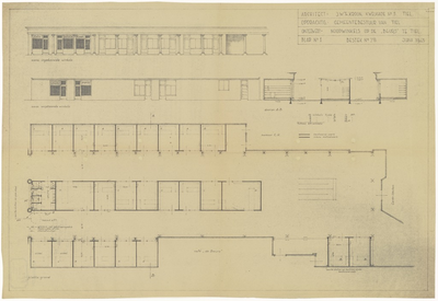 289 Een bouwtekening van de noodwinkels aan het Beursplein in Tiel, juni 1945. Gemeente werken 10-09-1945. nr. 277 1e ...