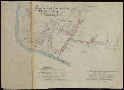 329 Een situatieschets op een kadastrale ondergrond van de omgeving Sint-Walburgbinnensingel tot de Kerkstraat. Op de ...